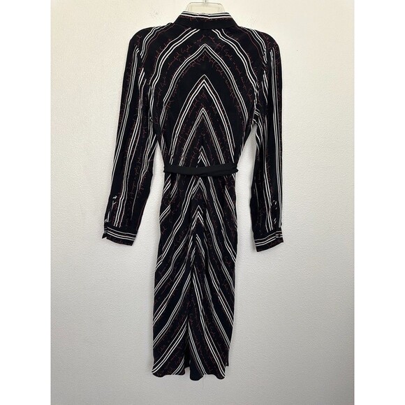MAJE Regga Shirt Dress Chevron Stripe Print Logo Lettering Belt Black Size 1 (S) - Picture 12 of 13